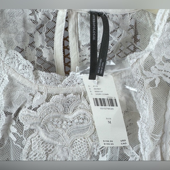 Anthropologie Boho Lace Appliqué Swing Top Romantic Cotton Blouse Size M NWT - Picture 7 of 7